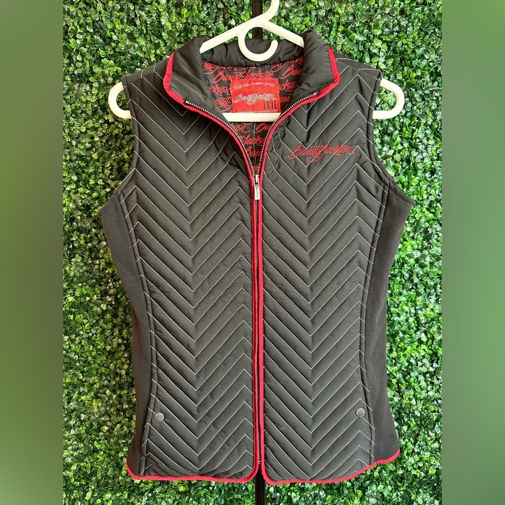 NWT Barrett Jackson Women’s Black/Red Zigzag Quilted Vest Sz Small